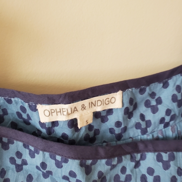 Ophelia & Indigo Cotton Peasant Blouse Block Print Boho Size Small Blue - Picture 3 of 9